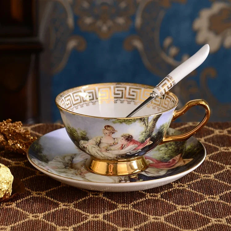 Bone China Coffee Cup and Saucer 180 ml Rococo Painting, view 2