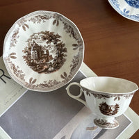 French Porcelain Coffee Cup and Saucer 200 ml Toile Print