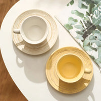 Japanese Style Ceramic Coffee Cup and Saucer 210 ml Brushed Stripe