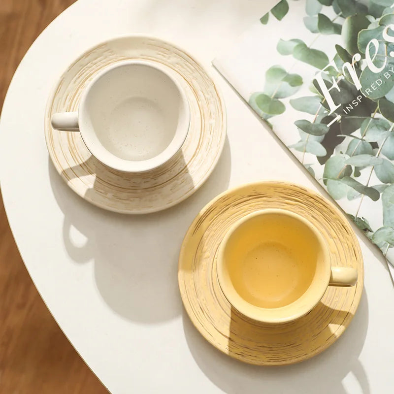 Japanese Style Ceramic Coffee Cup and Saucer 210 ml Brushed Stripe, view 10