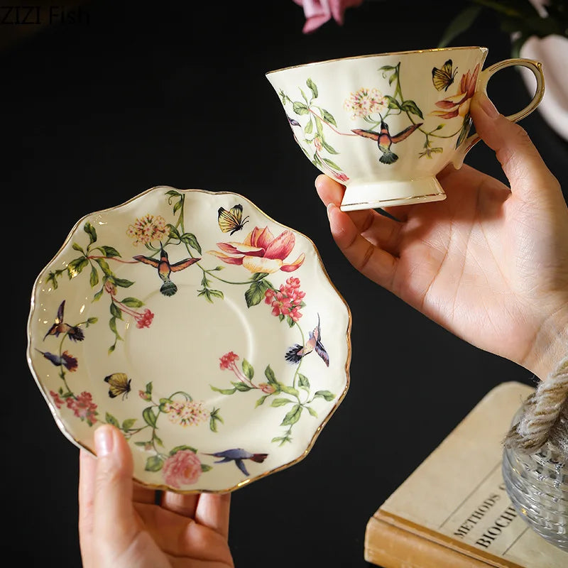 Porcelain Tea Cup and Saucer 250 ml Hummingbird Floral Design, view 5