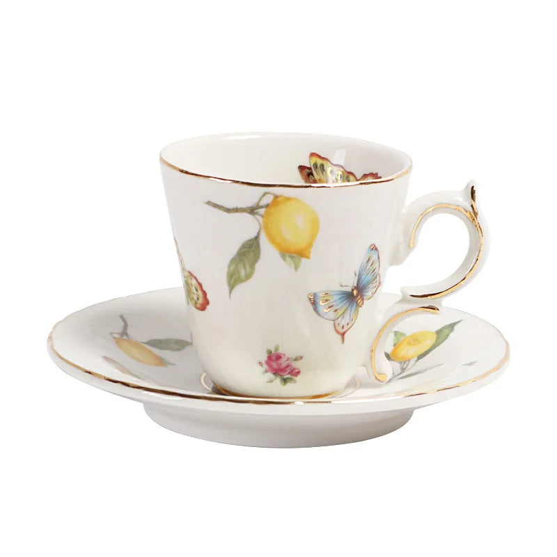 European Ceramic Lemon Butterfly Coffee Cup Set