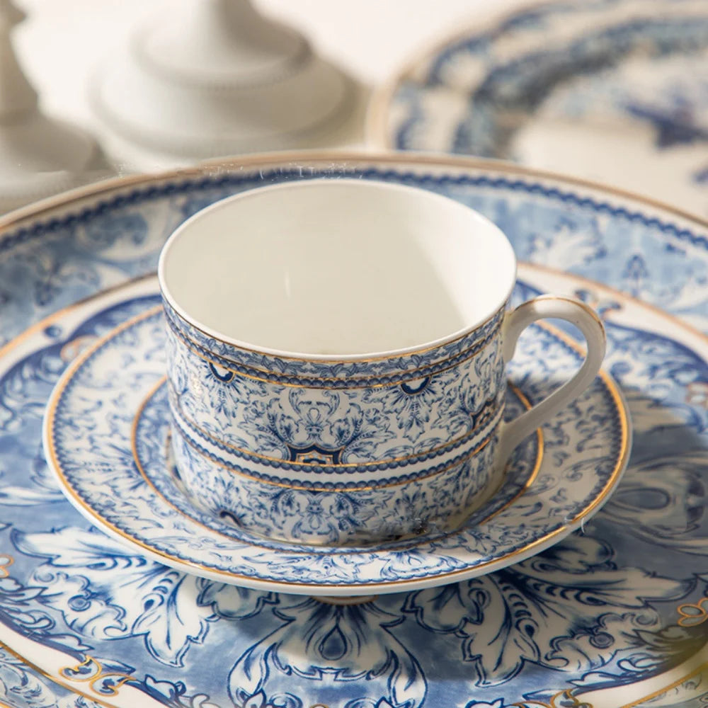 Ceramic Turkish Coffee Cups with Saucer 180 ml Blue and White, view 4