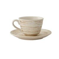Japanese Style Ceramic Coffee Cup and Saucer 210 ml Brushed Stripe