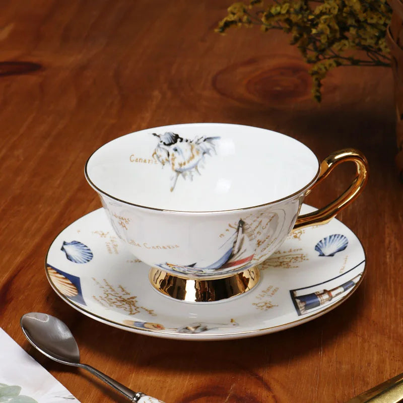 Bone China Coffee Cup and Saucer 250 ml Nautical Gold Handle, view 6