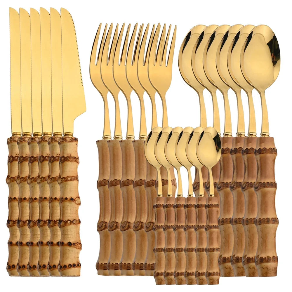 Bamboo Handle Stainless Steel Cutlery Set