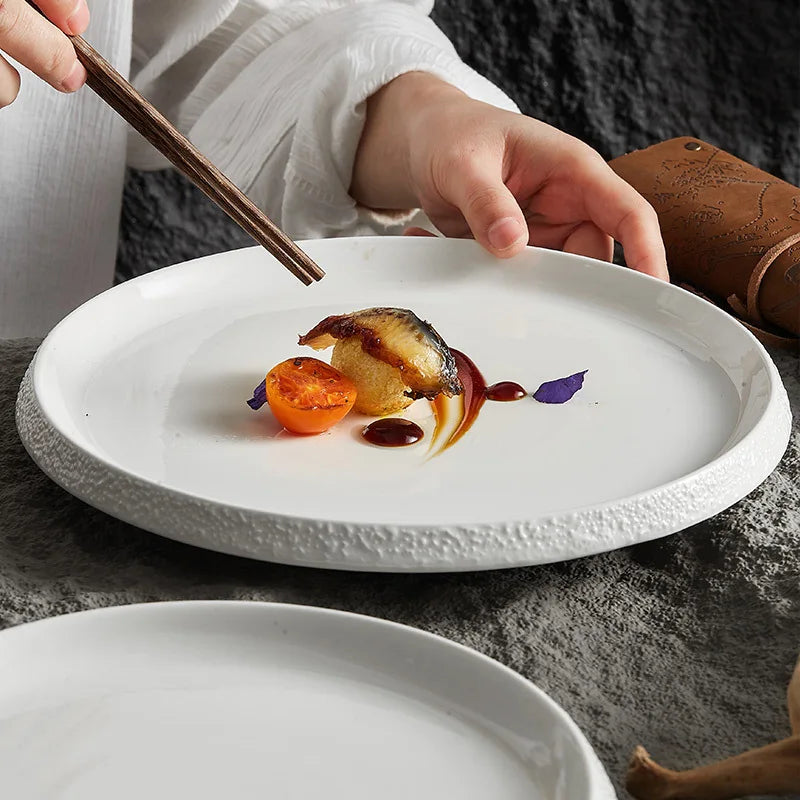 White Porcelain Stone Edge Dinner Plate