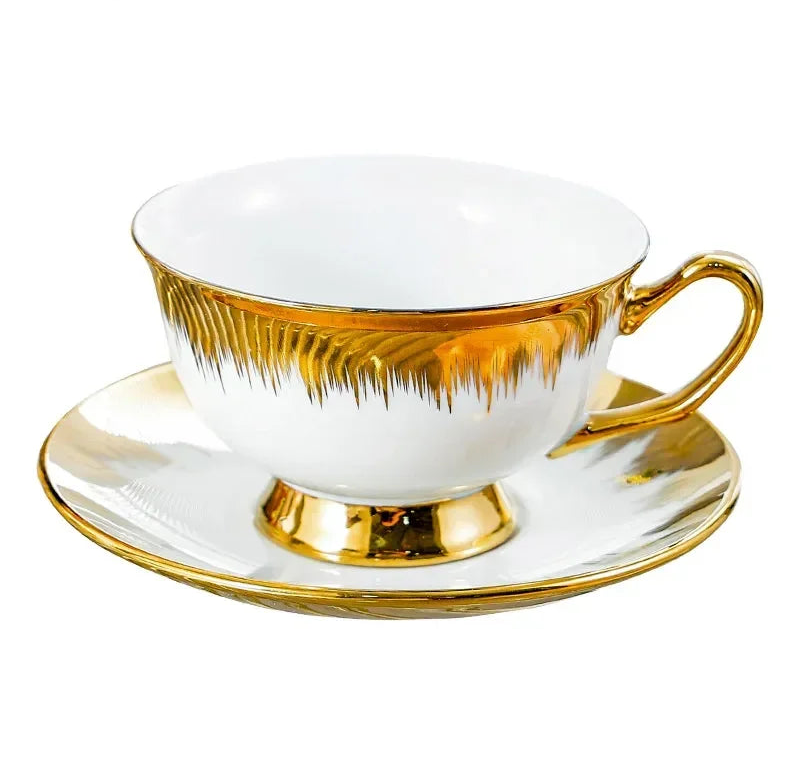 Porcelain Coffee Cups and Saucers Set of 6, Gold Accents, 200 ml, view 4