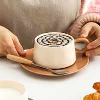 Ceramic Coffee Cup and Saucer Set Cream and Sage Two Tone