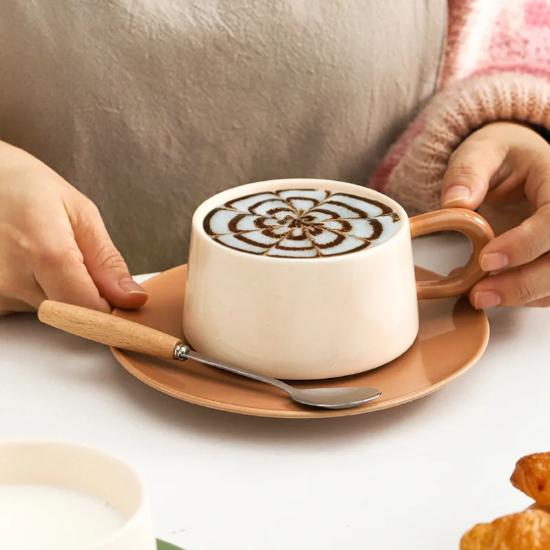 Ceramic Coffee Cup and Saucer Set Cream and Sage Two Tone, view 6