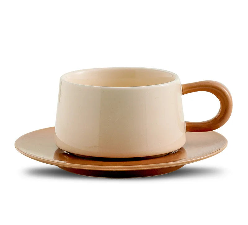Ceramic Coffee Cup and Saucer Set Cream and Sage Two Tone in Brown