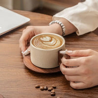 Porcelain Coffee Cup and Saucer Set with Wooden Handle