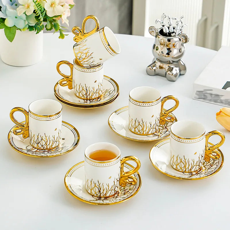 European Style Espresso Cups and Saucers Set of 6, 50 ml