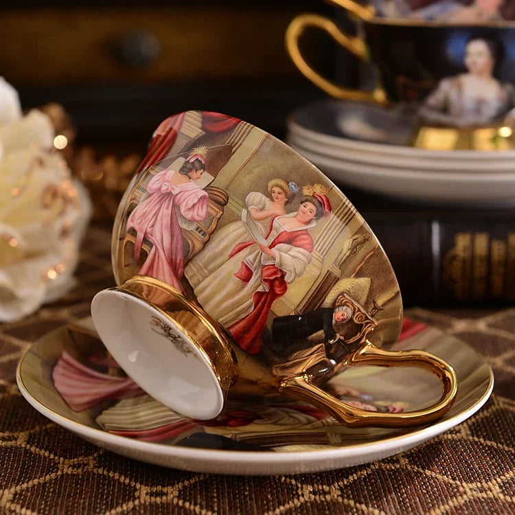 Bone China Coffee Cup and Saucer 180 ml Rococo Painting, view 7