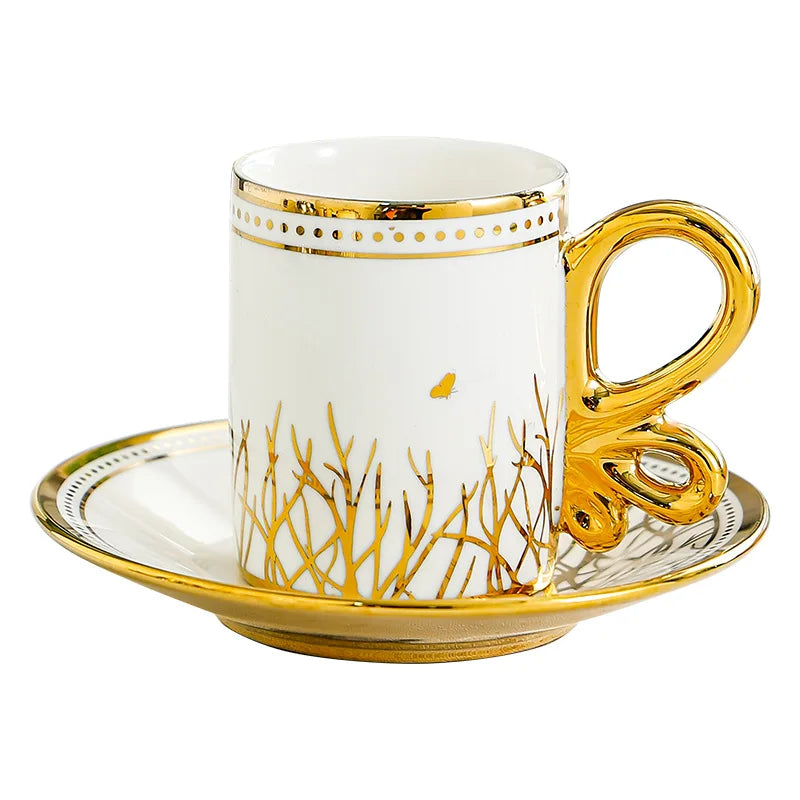 European Gold Ceramic Coffee Cup Set 6pcs