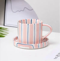 Striped Ceramic Coffee Cup and Saucer 280 ml Hand Painted