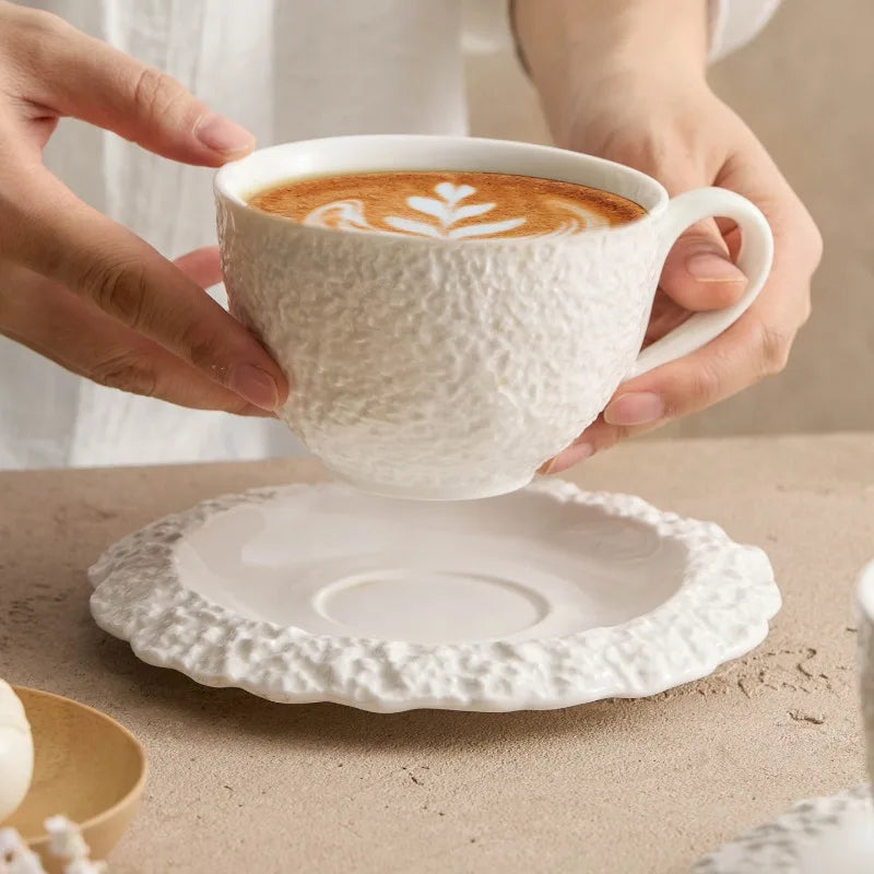Ceramic Latte Cup and Saucer 320 ml White Rock Texture, view 2
