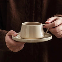 Ceramic Latte Cup and Dish Set 220 ml Modern Tapered Design
