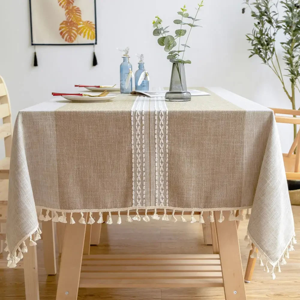 Battilo Linen Tablecloth with Tassels Waterproof