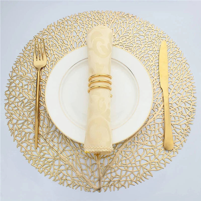 Golden Leaf Pattern PVC Table Mats - Set of 4