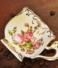 Ivory Porcelain Coffee Cup Set with Saucers Spoons and Rack