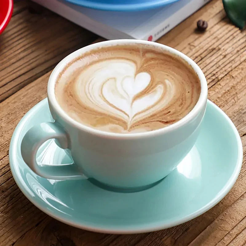 Porcelain Latte Cup and Saucer Set, Wide Rim for Latte Art, view 4