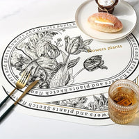 Oval Floral PU Leather Table Placemats 4 Pieces