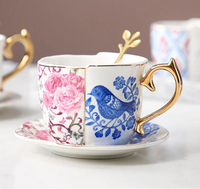 Porcelain Tea Cup and Saucer 250 ml Rose and Bluebird Design