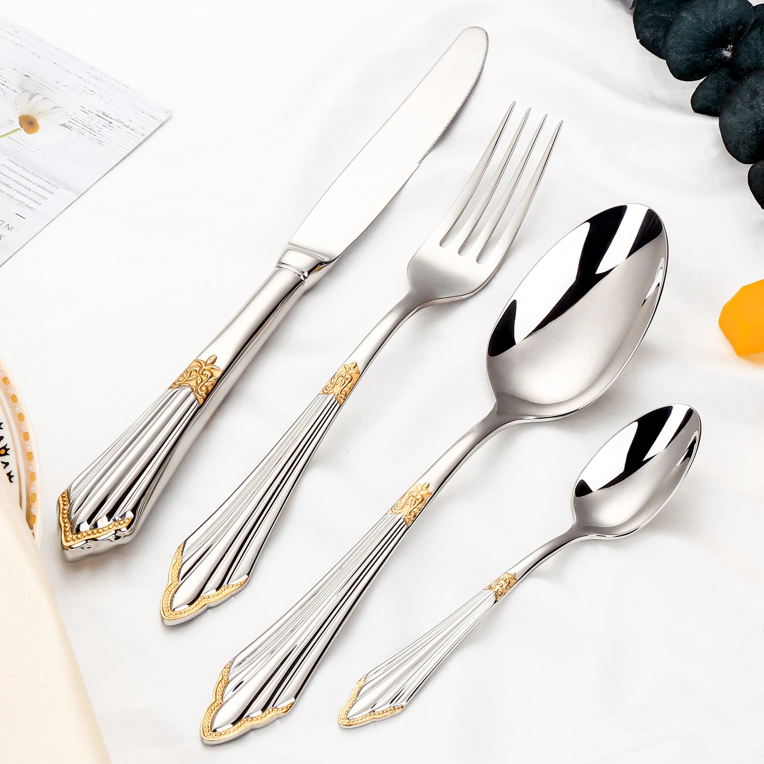 Luxury Gold Plated Stainless Steel Flatware Set