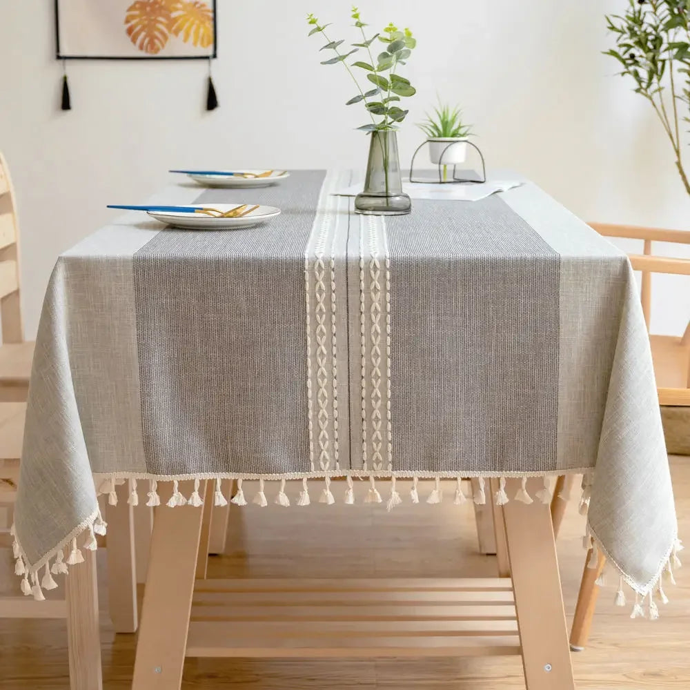 Battilo Linen Tablecloth with Tassels Waterproof
