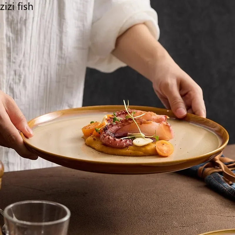 Ceramic Brown Retro Flat Plate