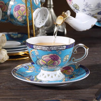 Bone China Tea Cup and Saucer 200 ml Turquoise Peony Design