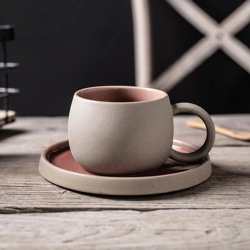 Stoneware Coffee Cup and Saucer Japanese Style Two Tone, view 3