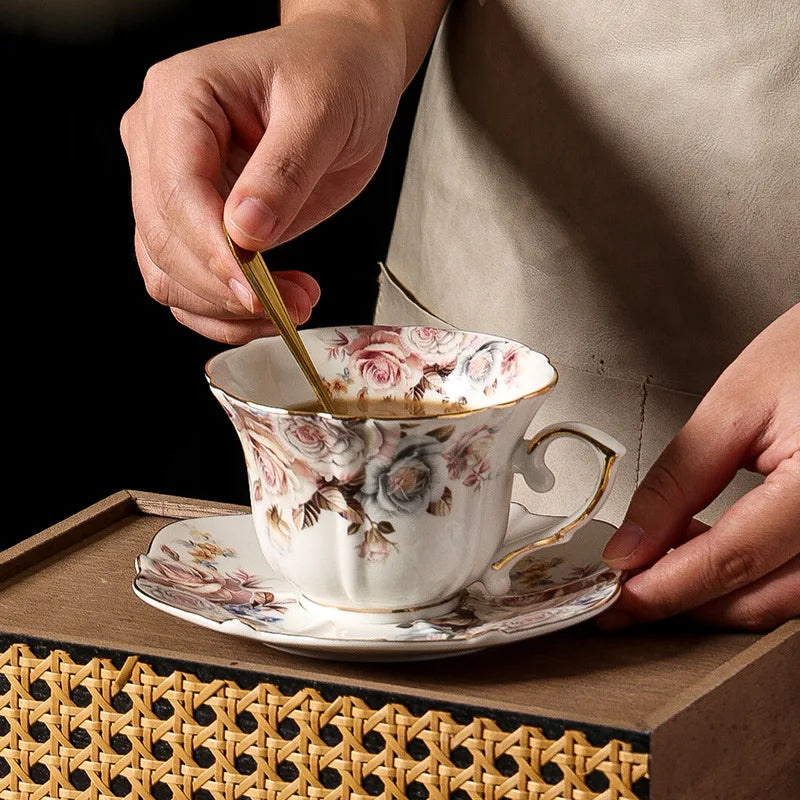 Porcelain Coffee Cup and Saucer 200 ml Rose Garden Gold Rim, view 2