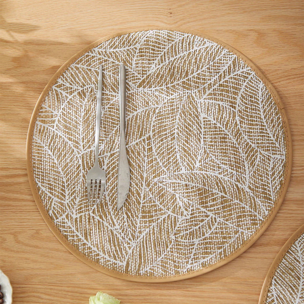 Round Linen Table Mats, Bohemian Leaf Print, Set of 6, view 4