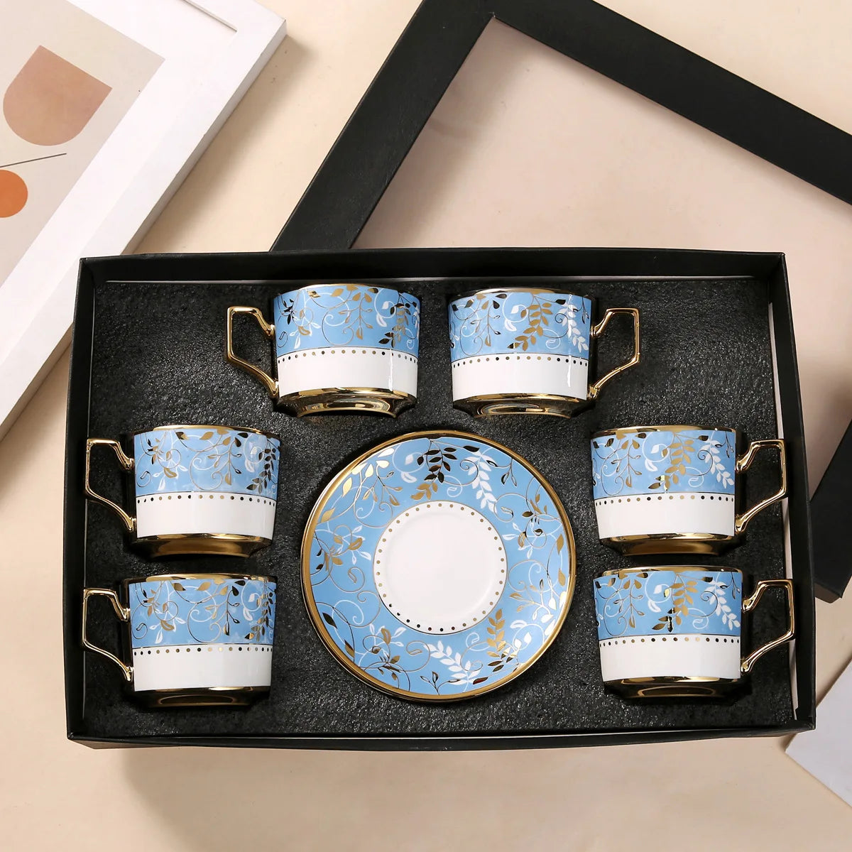 French Retro Ceramic Coffee Cup Set (6 Piece)