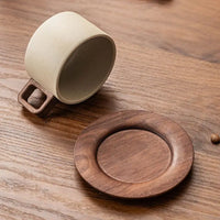 Porcelain Coffee Cup and Saucer Set with Wooden Handle