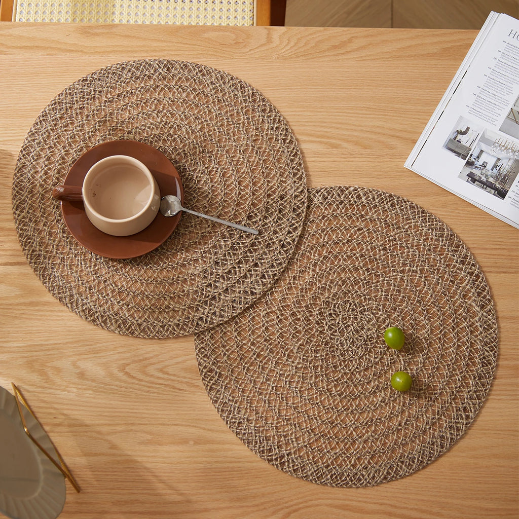 Round Jute Table Mats, Rustic Woven, Set of 6