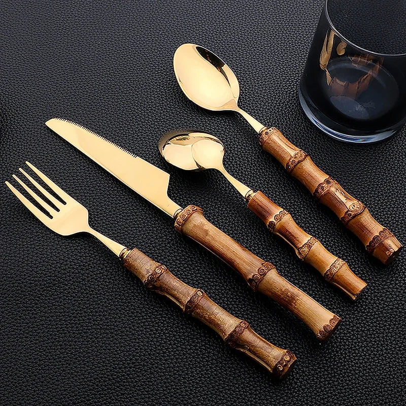 Bamboo Handle Stainless Steel Cutlery Set
