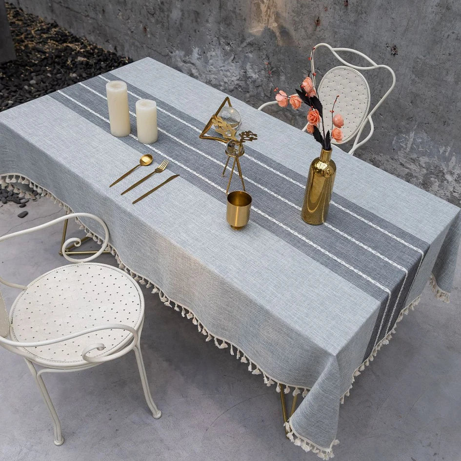 Battilo Linen Tablecloth with Tassels Waterproof