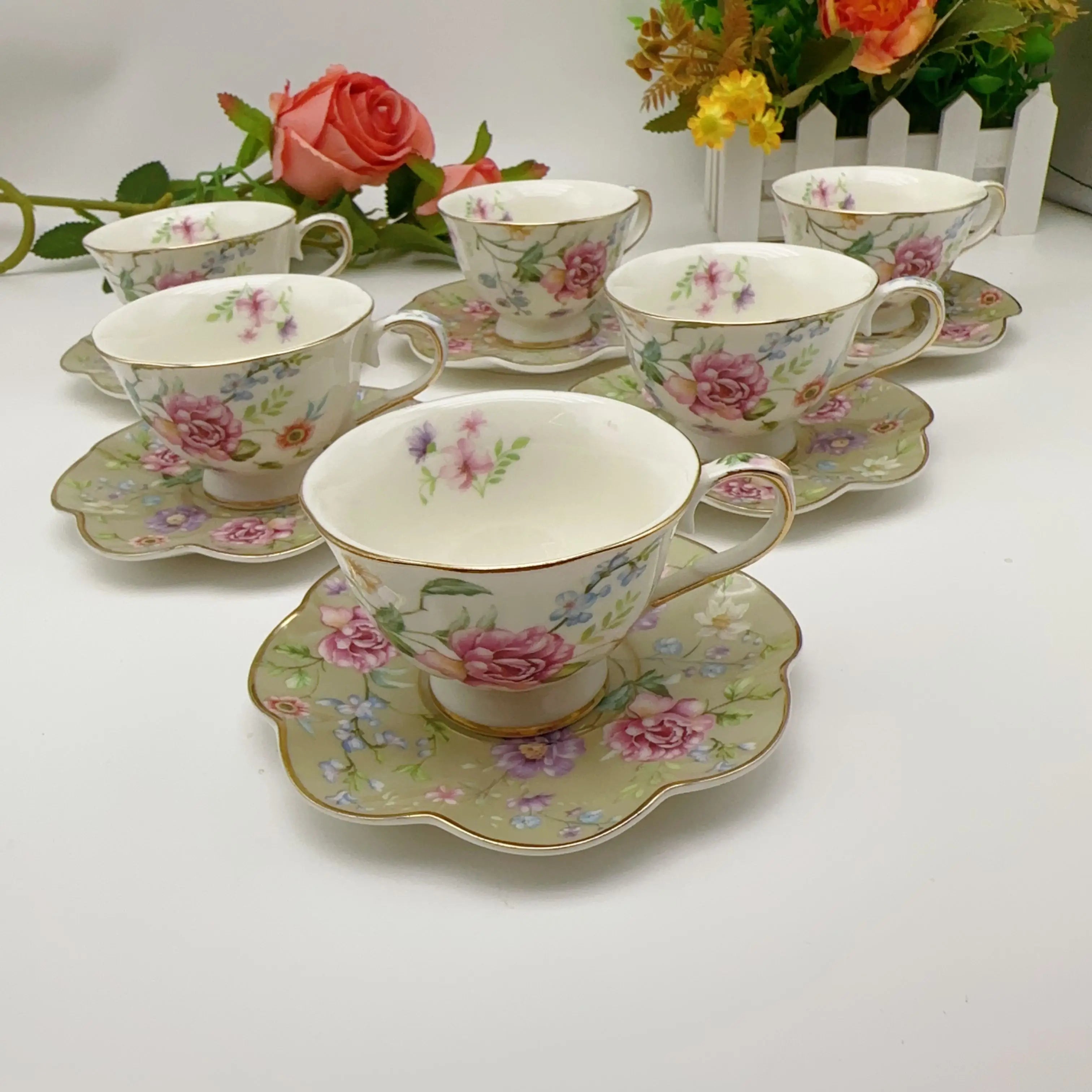 European Floral Coffee Cup Set 90ml (12 Piece)