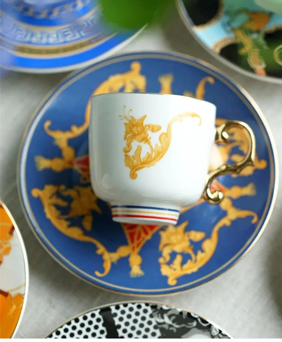 Vintage Bone China Coffee Cup Set (6 Piece)