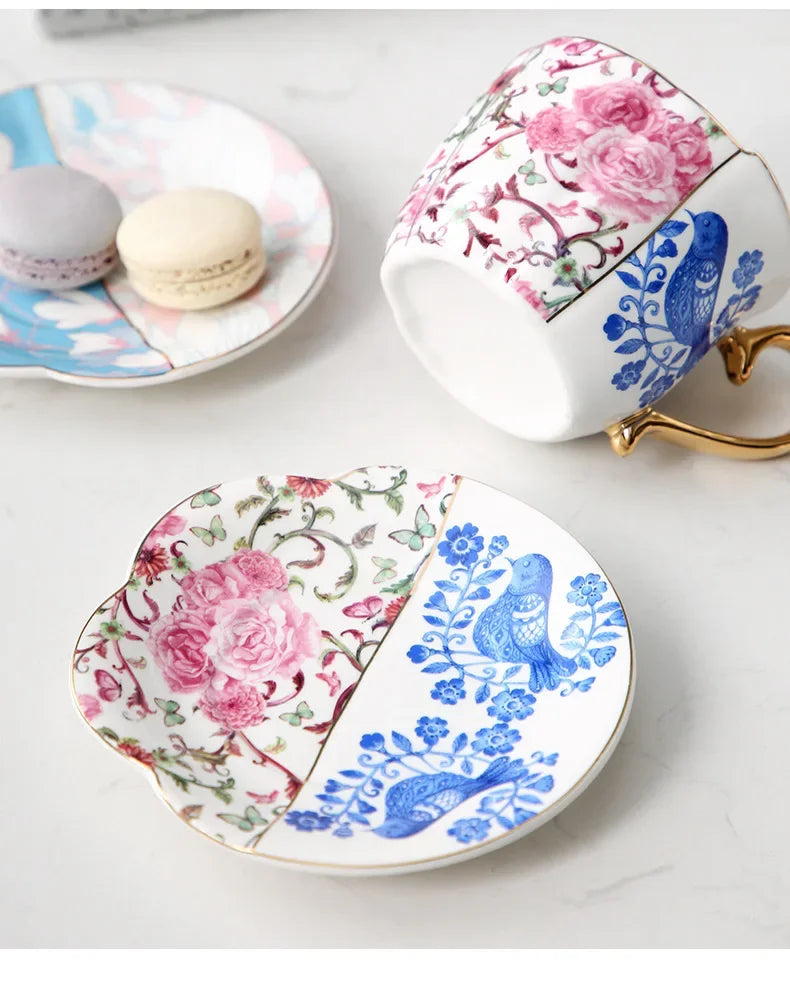 Porcelain Tea Cup and Saucer 250 ml Rose and Bluebird Design, view 5