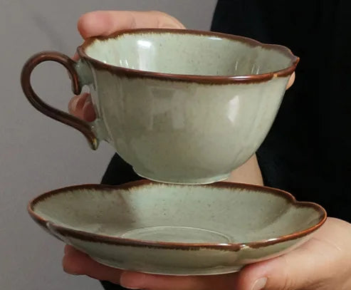 Kiln Glazed Ceramic Coffee Cup and Saucer 280 ml Retro, view 6