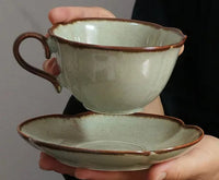 Kiln Glazed Ceramic Coffee Cup and Saucer 280 ml Retro