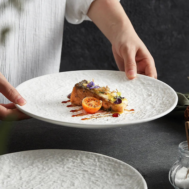 White Ceramic French Plate for Modern Dining