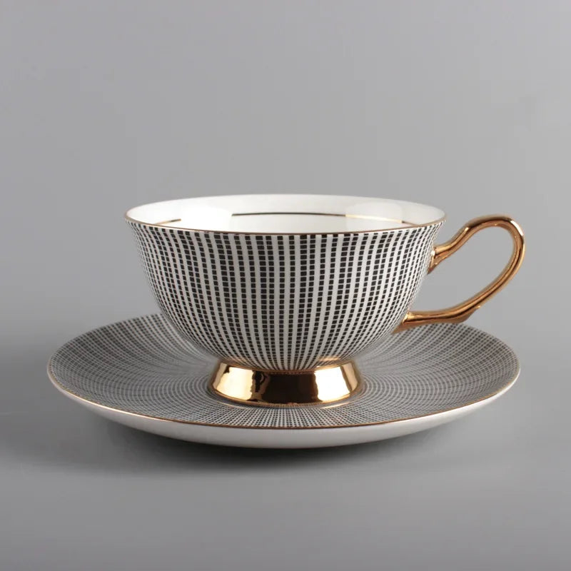 Bone China Tea Cup and Saucer Set British Pastel Gold Foot, view 8
