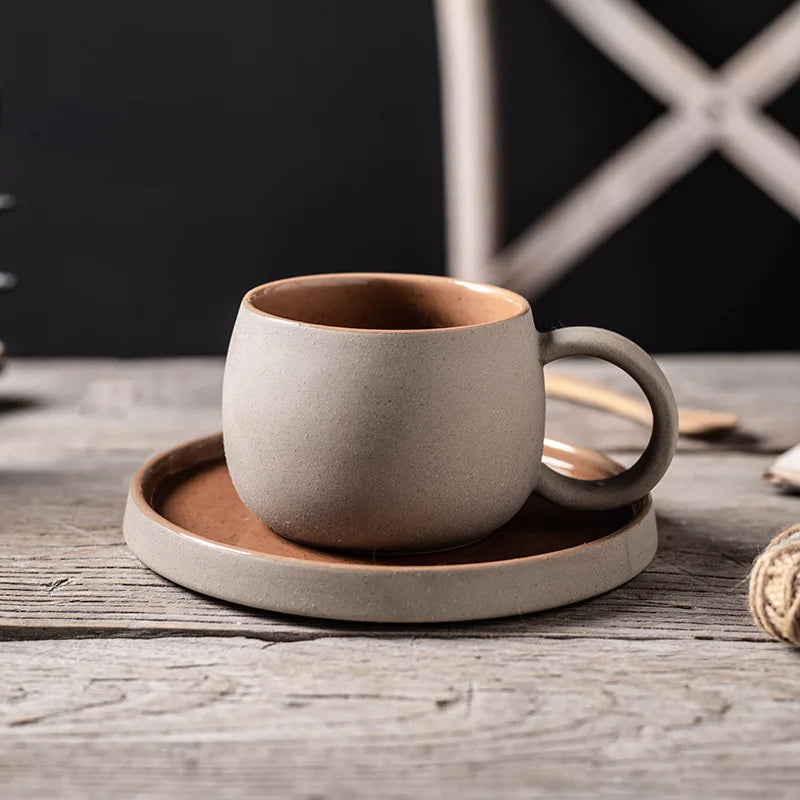 Stoneware Coffee Cup and Saucer Japanese Style Two Tone, view 8