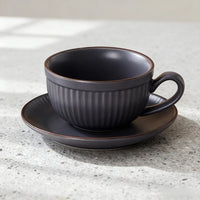 Ceramic Latte Cup and Saucer Set — Ribbed Design, 300 ml