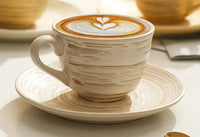 Japanese Style Ceramic Coffee Cup and Saucer 210 ml Brushed Stripe